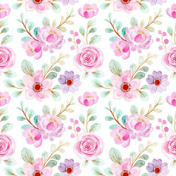 Pink Flower Watercolor Floral Fabric seamless PBR texture preview