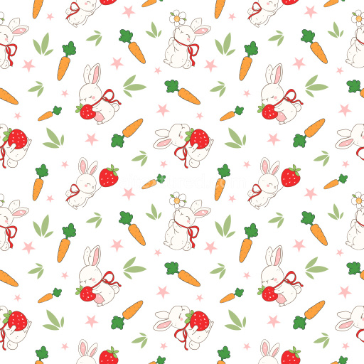 Pattern Bundle - Seamless 3D Pattern PBR Texture with Cute Bunny, Carrot, Strawberry Motifs texture preview