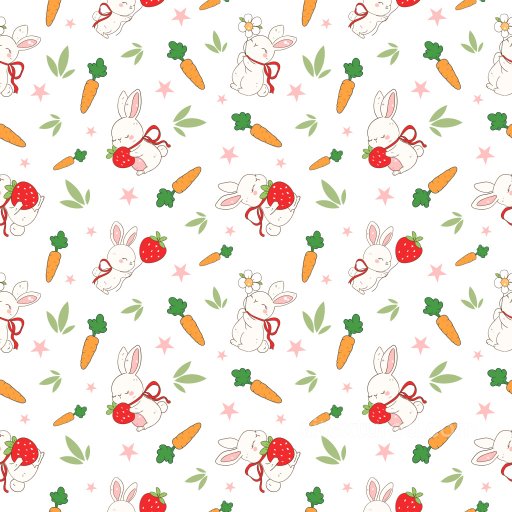 Pattern PBR Texture with Cute Bunny, Carrot, Strawberry Motifs seamless Pattern Bundle PBR texture
