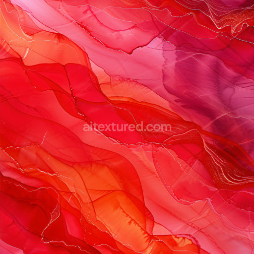 Seamless 3D Alcohol Ink PBR Texture with Vibrant Red and Pink Fluid Waves