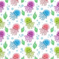Pattern Bundle - Seamless 3D Pattern PBR Texture Featuring Colorful Cute Jellyfish and Seaweed Motifs texture preview