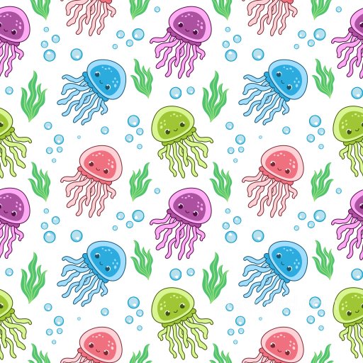Pattern PBR Texture Featuring Colorful Cute Jellyfish and Seaweed Motifs seamless Pattern Bundle PBR texture
