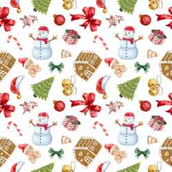 Pattern Bundle - Seamless 3D Pattern PBR Texture Featuring Festive Christmas Motifs in Watercolor Style texture preview
