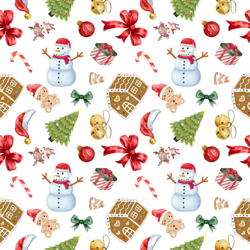 Pattern Bundle - Seamless 3D Pattern PBR Texture Featuring Festive Christmas Motifs in Watercolor Style texture preview