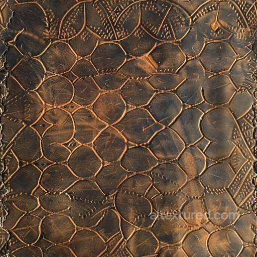 embossed distressed brown leather PBR texture with intricate patterns and vintage wear seamless Leather PBR texture