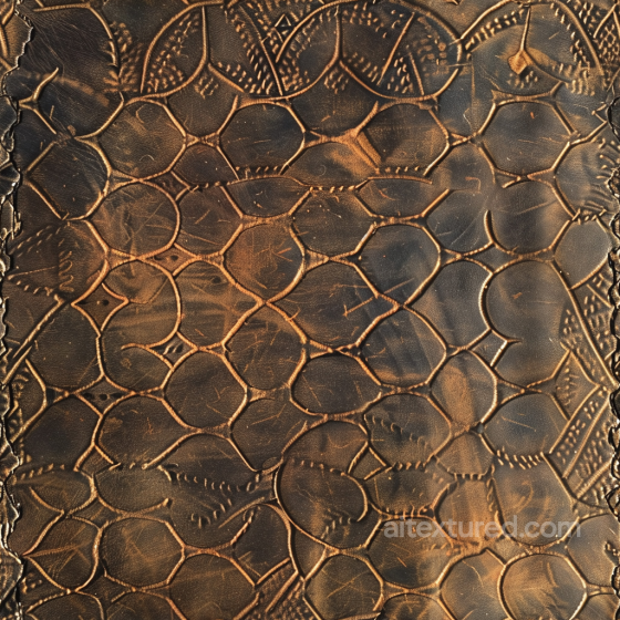 embossed distressed brown leather PBR texture with intricate patterns and vintage wear Leather texture preview