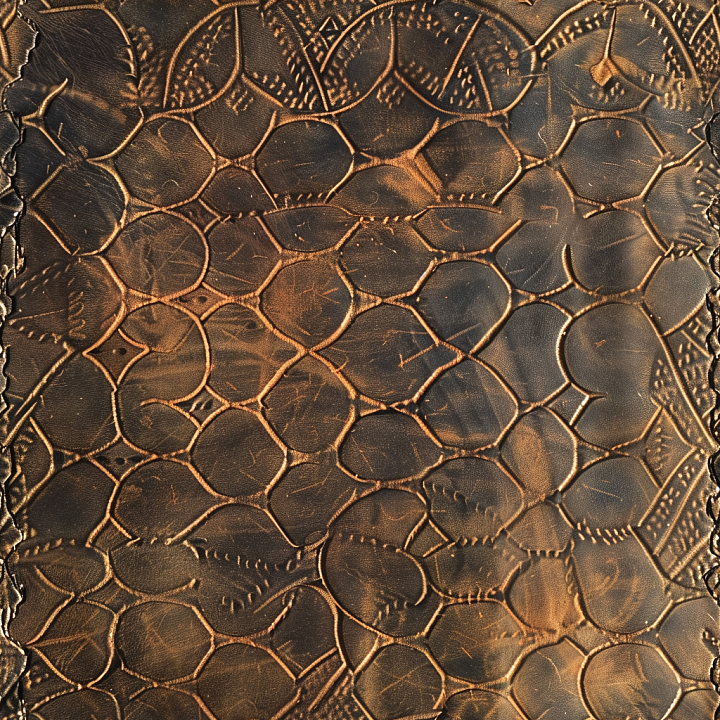 Embossed Distressed Brown Leather With Intricate Patterns And Vintage W… seamless PBR texture preview