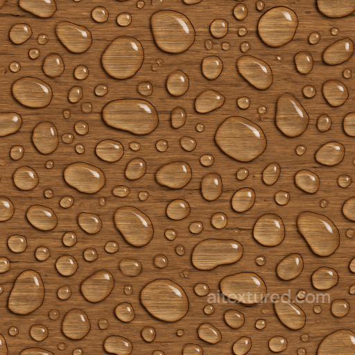 Flattened Droplets On Wood Surface seamless Drops on the surface PBR texture