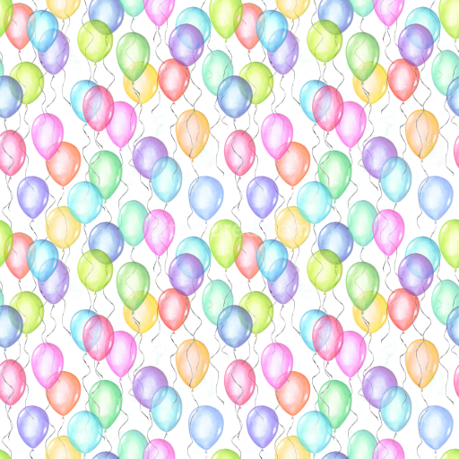 Seamless 3D PBR Texture of Colorful Watercolor Birthday Balloons Pattern