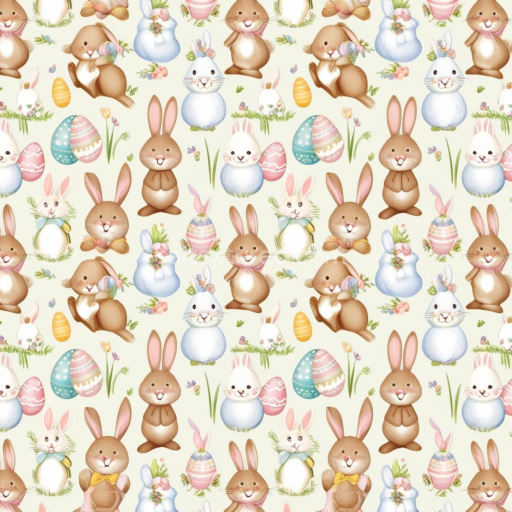 Seamless 3D PBR Texture with Cute Easter Bunny and Egg Pattern