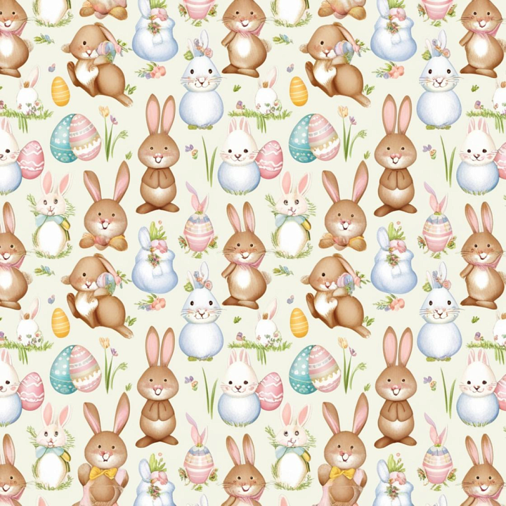 Featuring Cute Easter Bunnies and Colorful Eggs seamless PBR texture preview