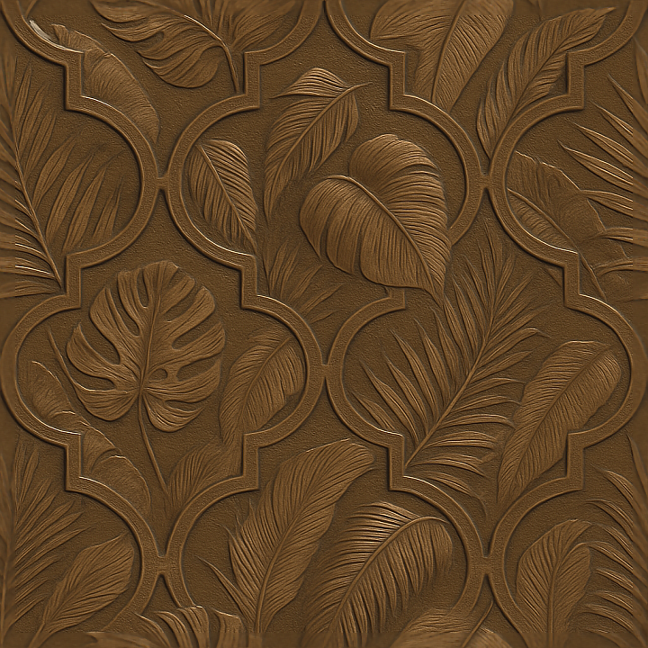 Tropical Leaves Quatrefoil Wallpaper With Embossed Bronze Sheen Finish seamless PBR texture preview