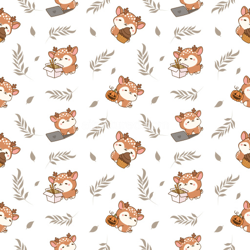 Pattern Bundle - Seamless 3D pattern PBR texture with cute cartoon deer and foliage motif texture preview