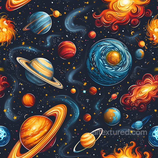 Space PBR Texture with Vibrant Planets and Spiral Galaxy Swirls seamless Star, space, planets PBR texture