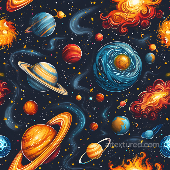 Space PBR Texture with Vibrant Planets and Spiral Galaxy Swirls Star, space, planets texture preview
