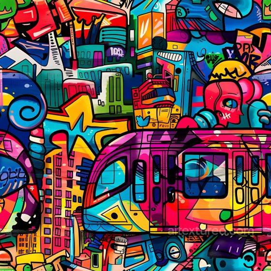 Vibrant Urban Graffiti Mural Seamless Texture with Cityscape and Subway Motifs Graffiti texture preview