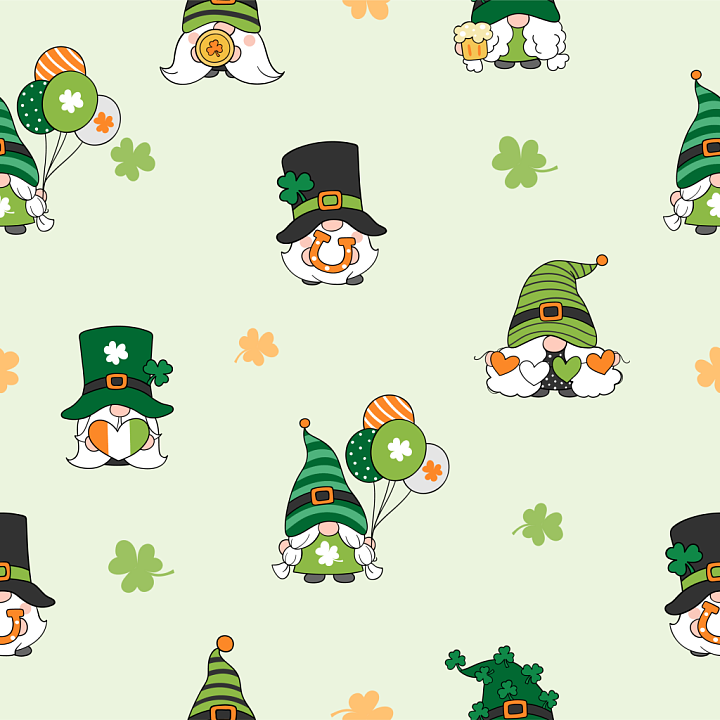 With Cartoon St Patrick Gnome Pattern In Green And Orange seamless PBR texture preview
