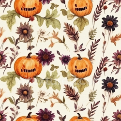 seamless Seamless 3D PBR Texture of Vintage Halloween Pumpkins and Floral Pattern texture 8k free download PBR