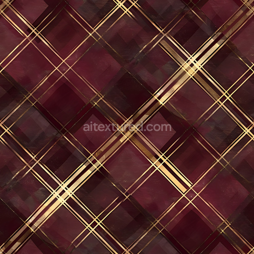 Seamless 3D PBR Texture of Burgundy Plaid with Gold Striping
