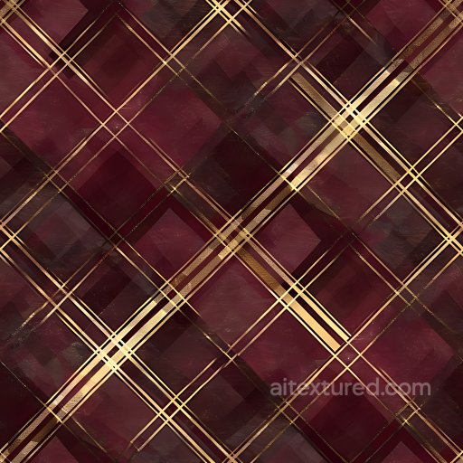 Seamless 3D PBR Texture of Burgundy Plaid with Gold Striping texture preview