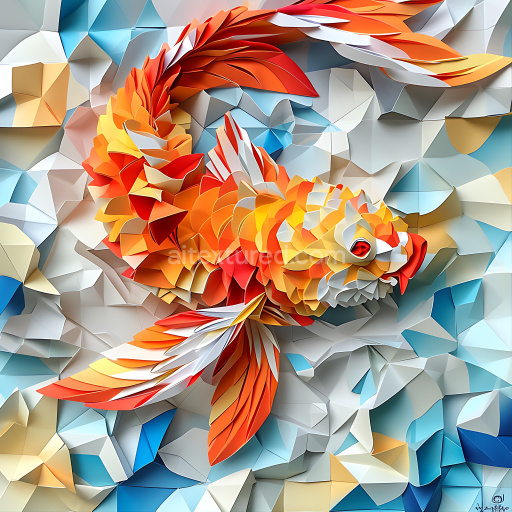 Seamless 3D PBR Texture of Origami-Style Cod Fish with Geometric Scales in Warm Tones