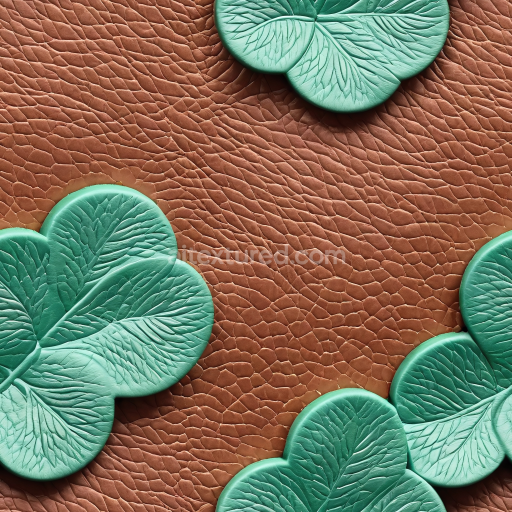 Seamless 3D Pebbled Brown Leather PBR Texture with Mint Green Embossed Floral Patterns