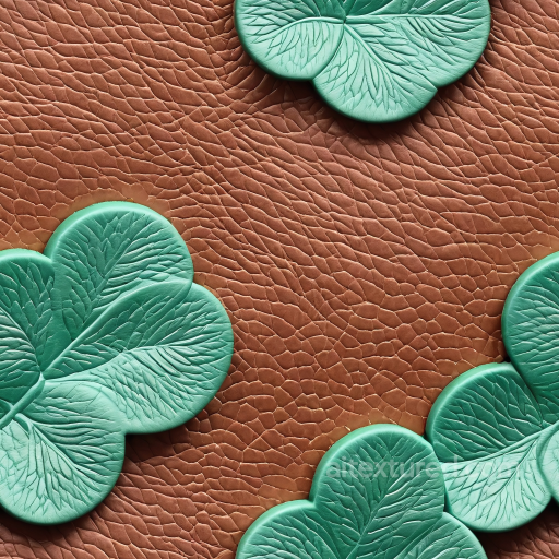 Pebbled Brown Leather PBR Texture with Mint Green Embossed Floral Patterns seamless Leather PBR texture
