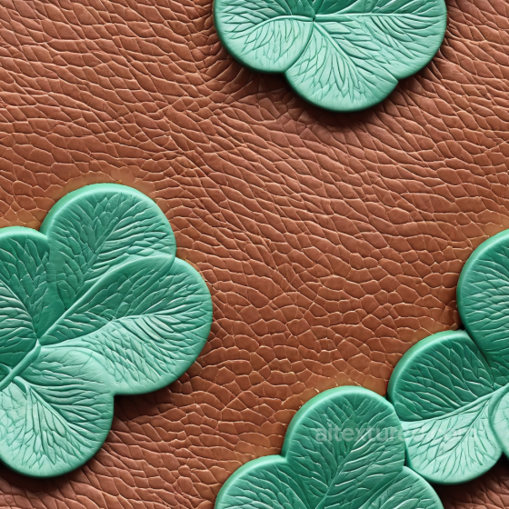 Pebbled Brown Leather PBR Texture with Mint Green Embossed Floral Patterns Leather texture preview