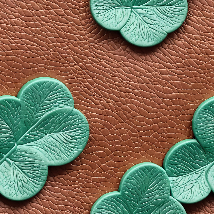 Pebbled Brown Leather with Mint Green Embossed Floral Patterns seamless PBR texture preview