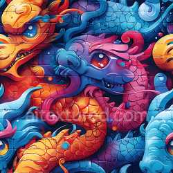 seamless Seamless 3D PBR Texture Featuring Vibrant Dragon Graffiti in Bold Red and Blue texture 8k free download PBR