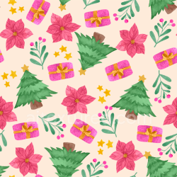 seamless Seamless 3D PBR Digital Paper Texture with Christmas Trees, Gifts & Poinsettias texture 8k free download PBR