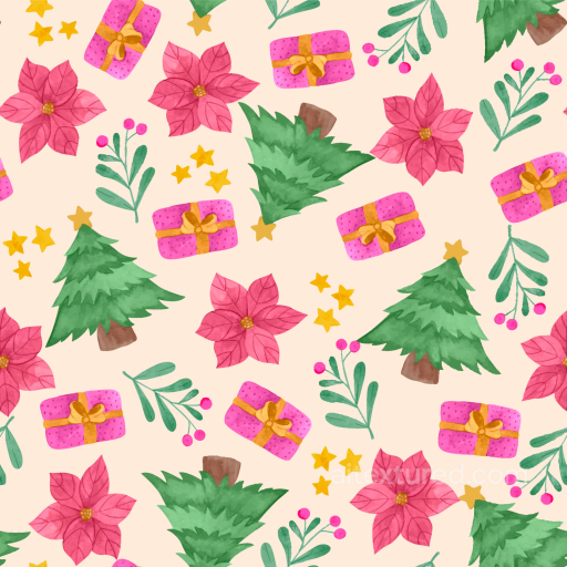 Digital Paper Texture with Christmas Trees, Gifts & Poinsettias seamless All Christmas Digital paper PBR texture