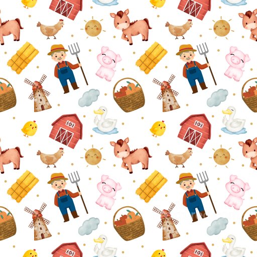 Pattern PBR Texture Featuring Watercolor Farm Animals and Rustic Motifs seamless Pattern Bundle PBR texture