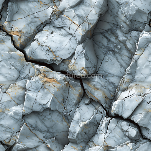 Seamless 3D cracked marble stone PBR texture with fine gold veining and white-grey surface