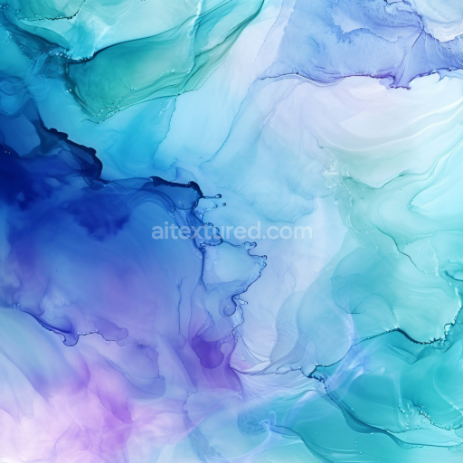 Seamless 3D Alcohol Ink PBR Texture Featuring Blue, Turquoise, and Purple Fluid Swirls