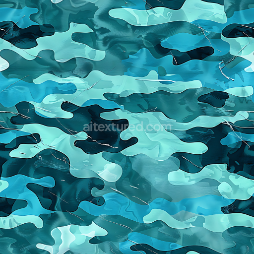 Seamless 3D Arctic Blue Camouflage PBR Texture with Organic Fluid Pattern