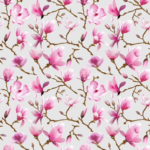 Seamless 3D PBR Watercolor Cherry Blossom Floral Fabric Texture with Pink Flowers
