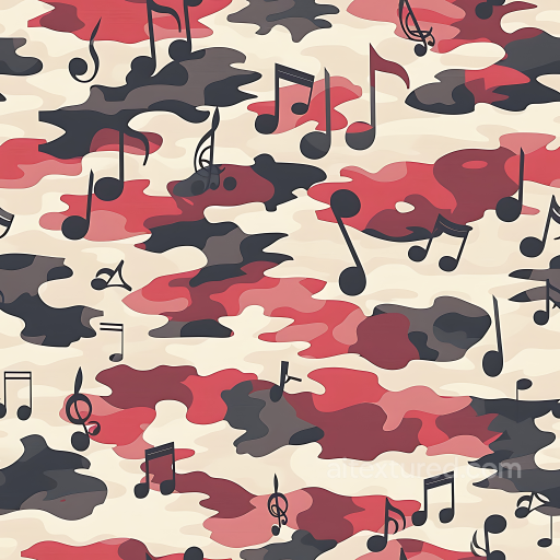 Stylized Red Urban Camouflage PBR Texture with Musical Note Pattern seamless Color Camouflage PBR texture