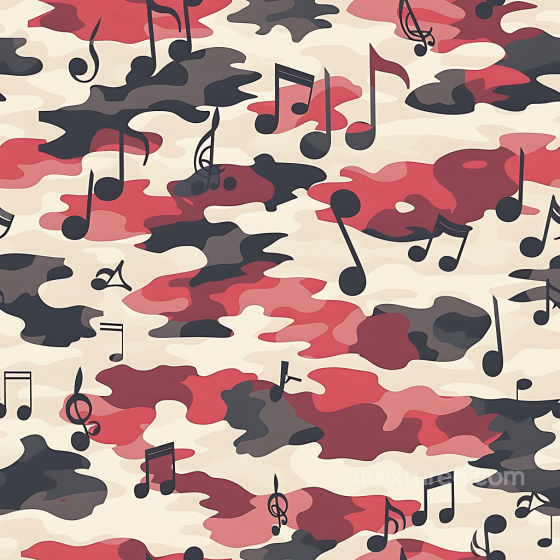 Stylized Red Urban Camouflage PBR Texture with Musical Note Pattern Color Camouflage texture preview