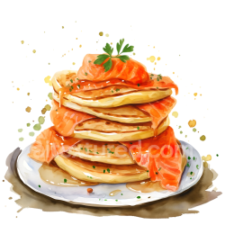 seamless Watercolor Style Breakfast Stack: Blini Pancakes with Smoked Salmon and Herbs texture 8k free download PBR