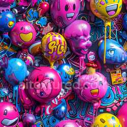 seamless Seamless 3D PBR Texture Featuring Colorful Dripping Balloon Graffiti with Urban Sticker Style texture 8k free download PBR