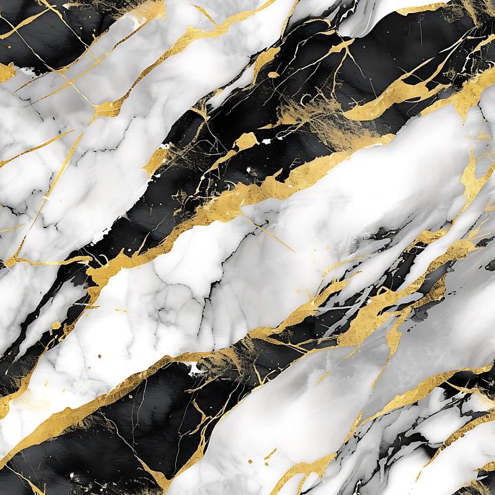 Black and White Marble with Luxurious Gold Veins seamless PBR texture preview