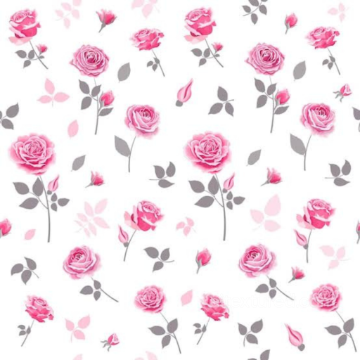 Pink Flower Pattern Fabric Texture with Stylized Roses and Leaves seamless Pink Flower PBR texture