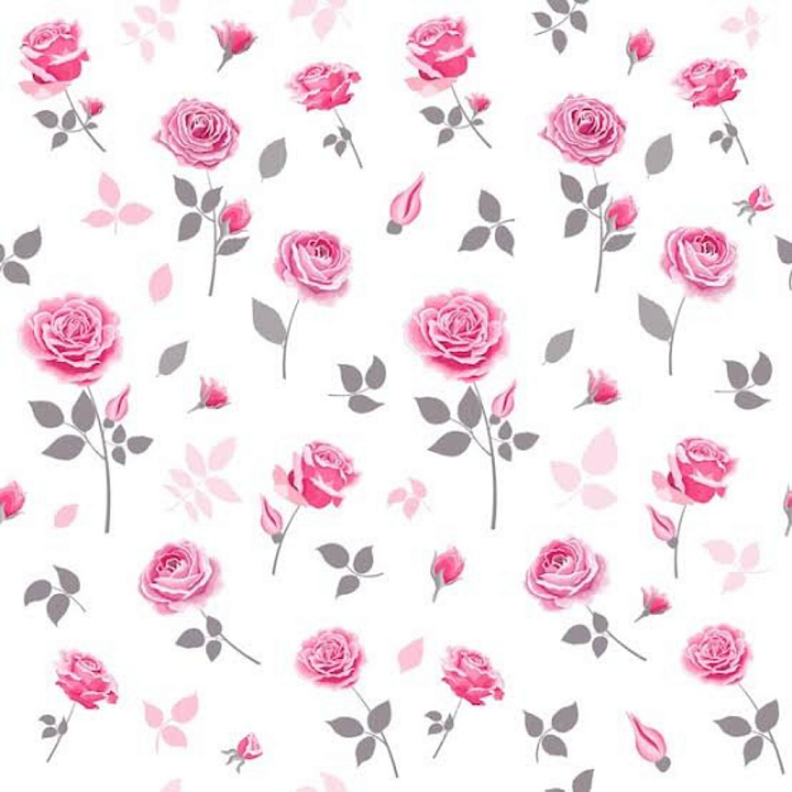 Pink Flower Pattern Fabric with Stylized Roses and Leaves seamless PBR texture preview