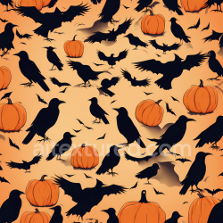 seamless Seamless 3D PBR texture with vintage Halloween pumpkins and raven silhouettes texture 8k free download PBR