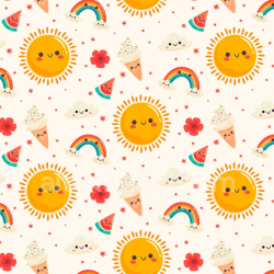 seamless Seamless 3D PBR Texture of Cartoon Happy Face Pattern with Sun, Rainbow, Ice Cream texture 8k free download PBR