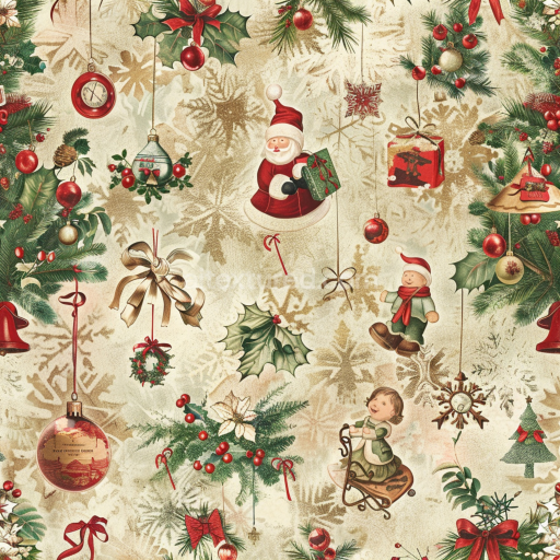 Seamless 3D PBR Christmas Digital Paper Texture Featuring Festive Holiday Icons and Decorations