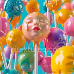 seamless Seamless 3D Inflated PBR Texture Featuring Glossy Painted Human Face Bubbles in Vibrant Colors texture 8k free download PBR