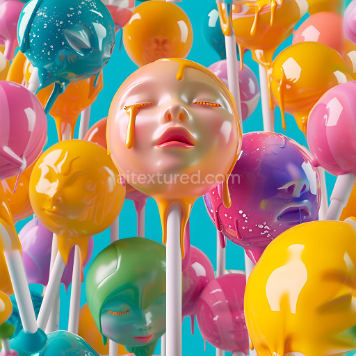 Seamless 3D Inflated PBR Texture Featuring Glossy Painted Human Face Bubbles in Vibrant Colors