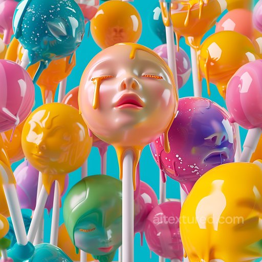 Inflated PBR Texture Featuring Colorful Glossy Candy Face Lollipops seamless Inflated PBR texture